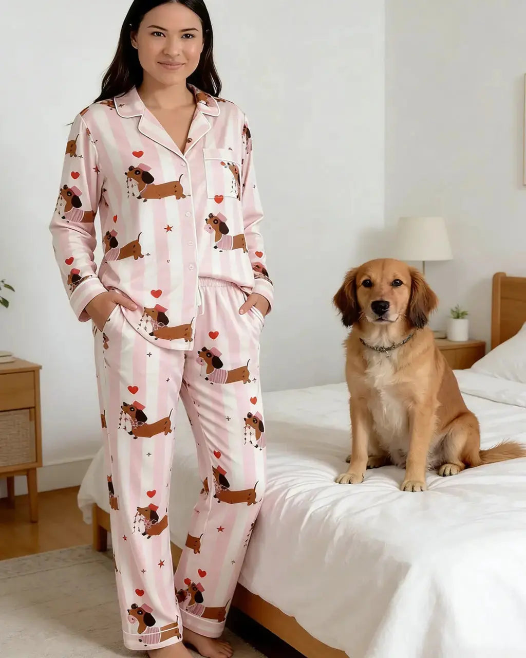 SOLACE CHICGroovy Dachshund Heart Print Pajama Set