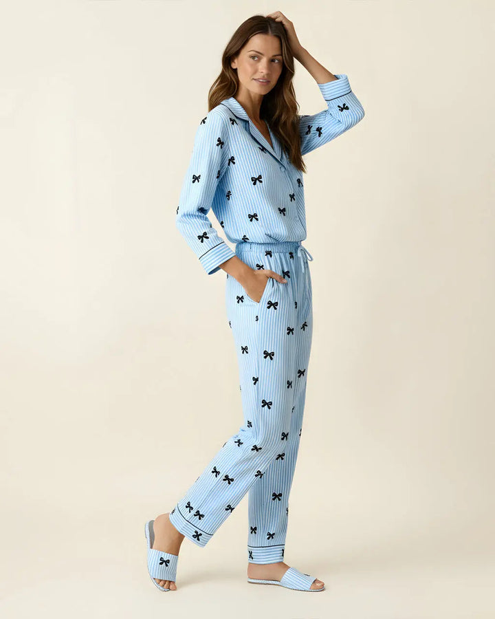 SOLACE CHICStripe Bow Print Long Pajama Set