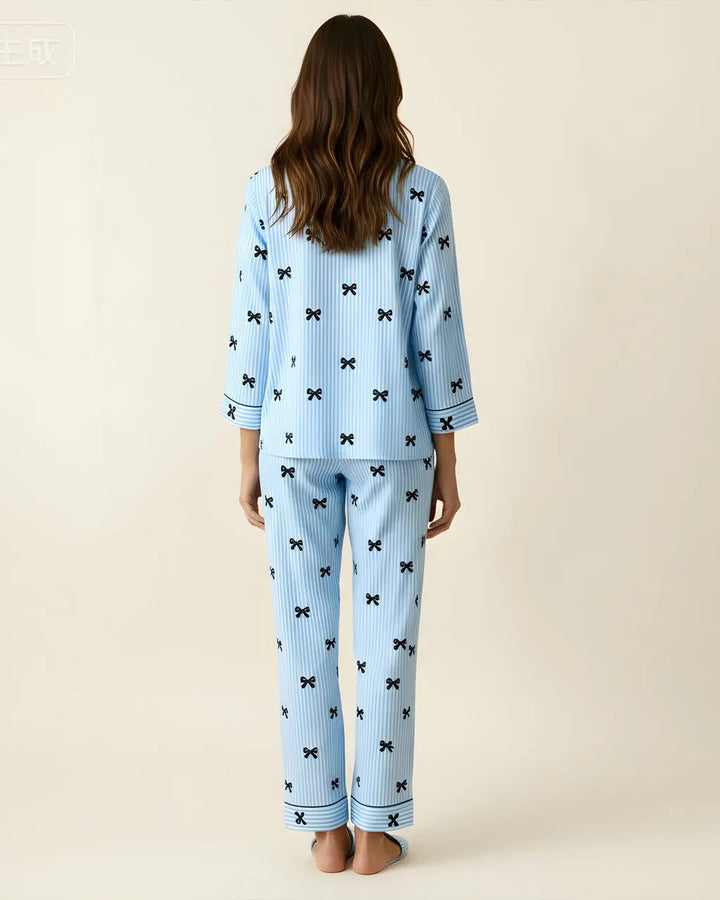 SOLACE CHICStripe Bow Print Long Pajama Set