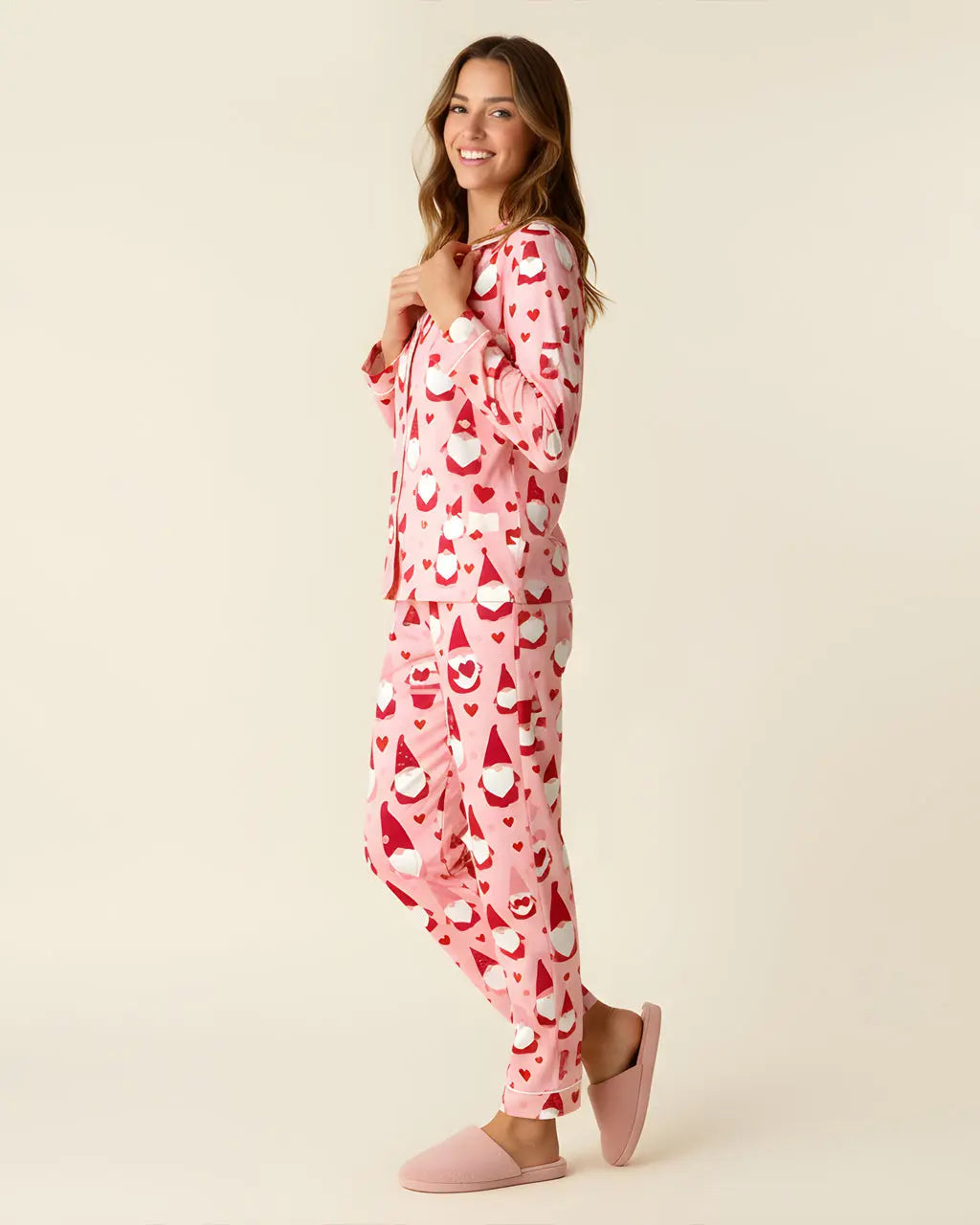 SOLACE CHICValentines Gnome Heart Print Pajama Set