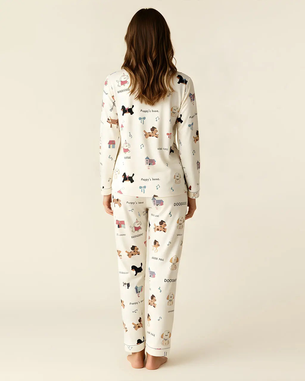 SOLACE CHICAdorable Puppy Bow Pattern Pajama Set