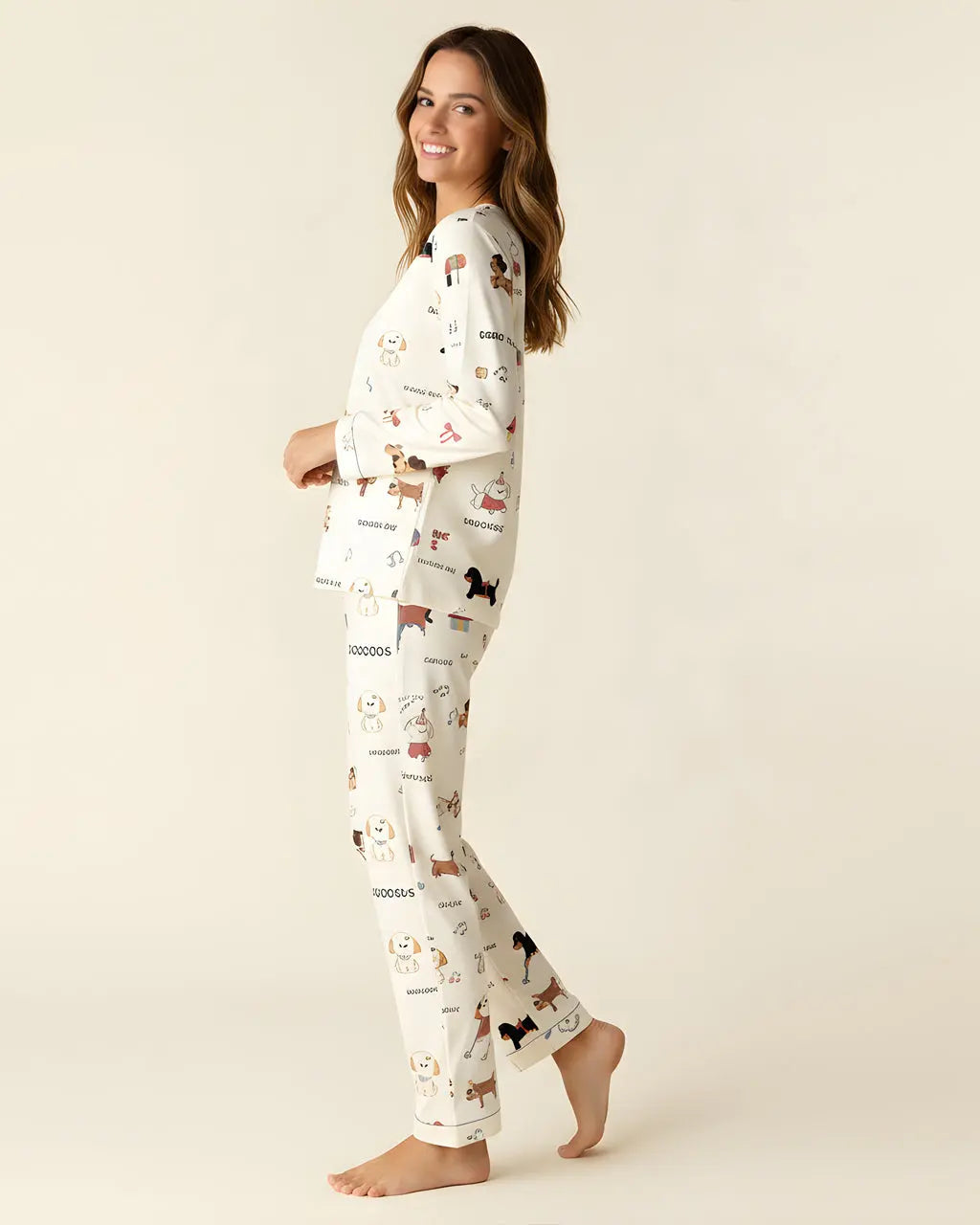 SOLACE CHICAdorable Puppy Bow Pattern Pajama Set