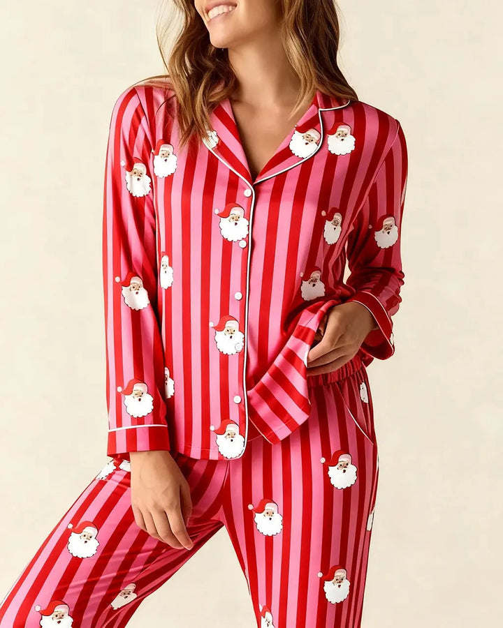 SOLACE CHICChristmas Santa Stripe Print Pajama Set