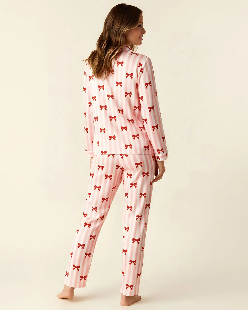SOLACE CHICRed Coquette Bows Stripe Pajama Set