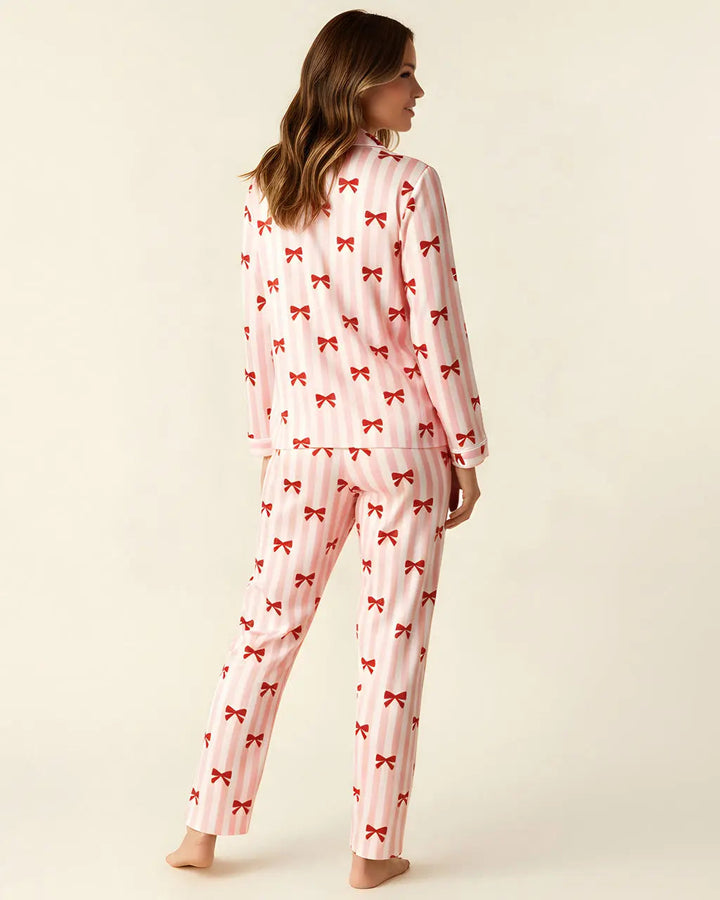 SOLACE CHICRed Coquette Bows Stripe Pajama Set
