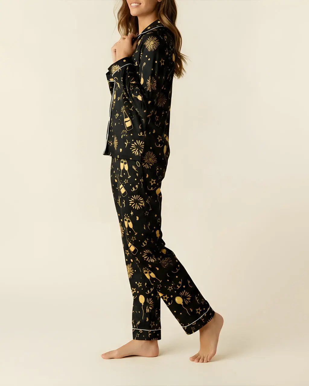 SOLACE CHICChampagne Firework Print Pajama Set