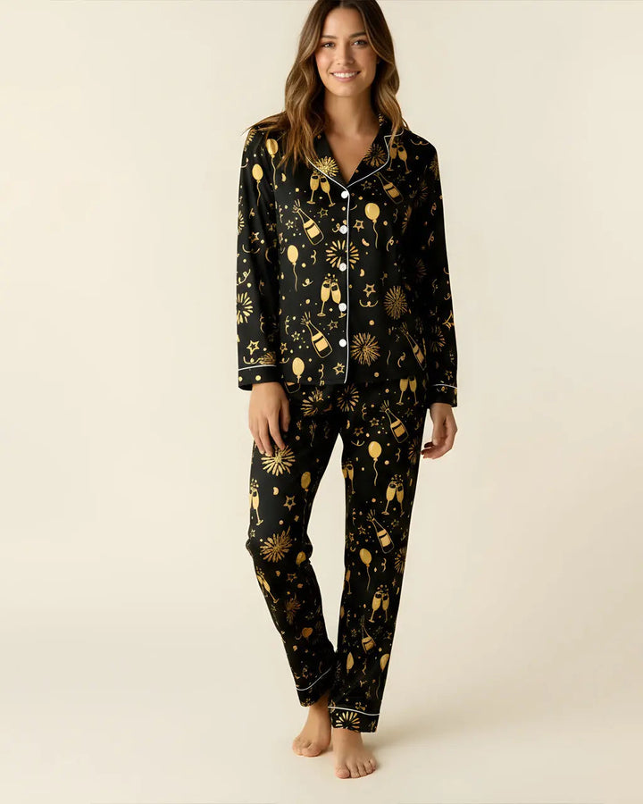 SOLACE CHICChampagne Firework Print Pajama Set