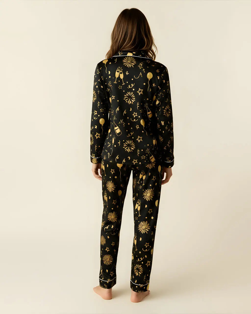 SOLACE CHICChampagne Firework Print Pajama Set
