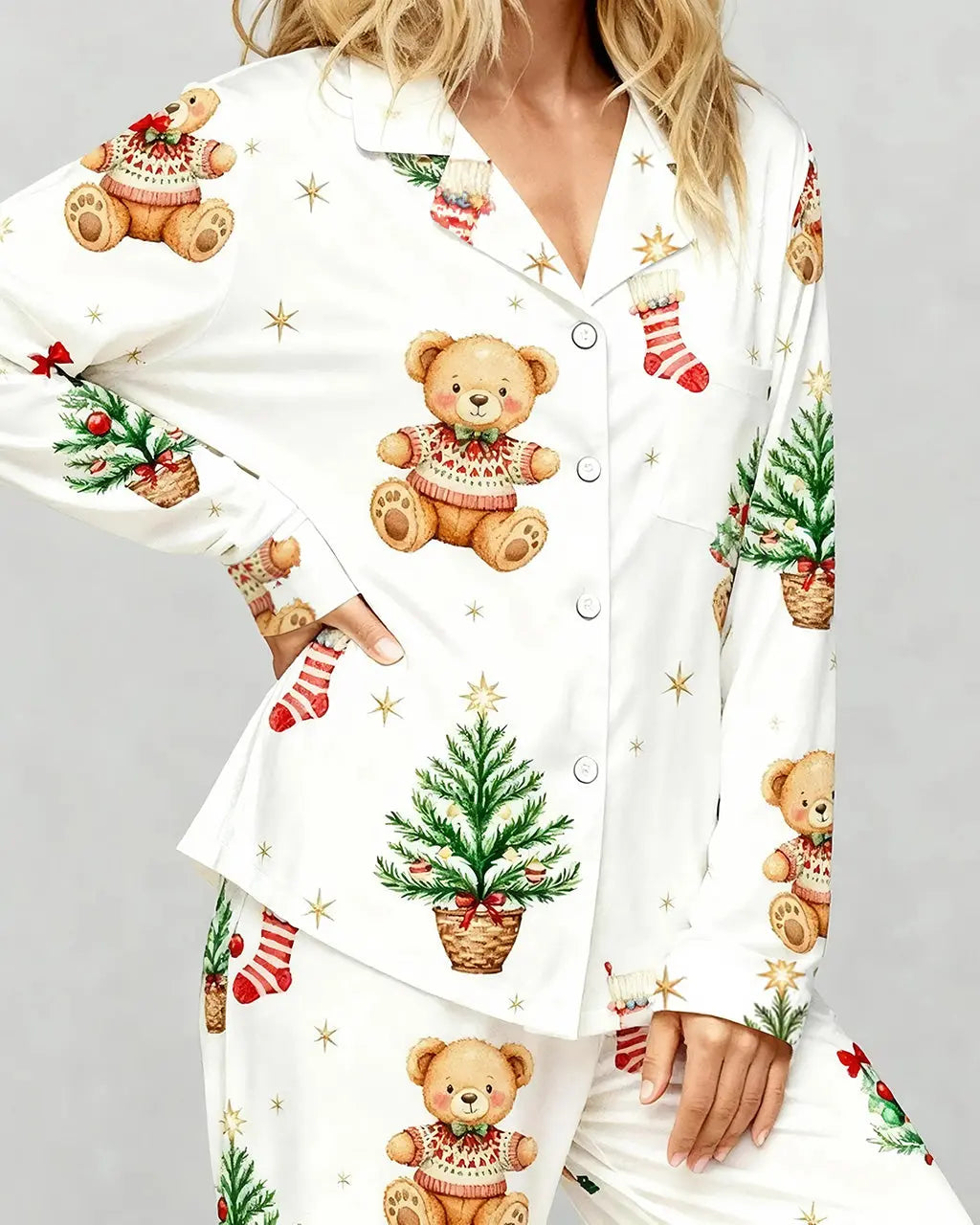 SOLACE CHICChristmas Tree Teddy Bear Pajama Set
