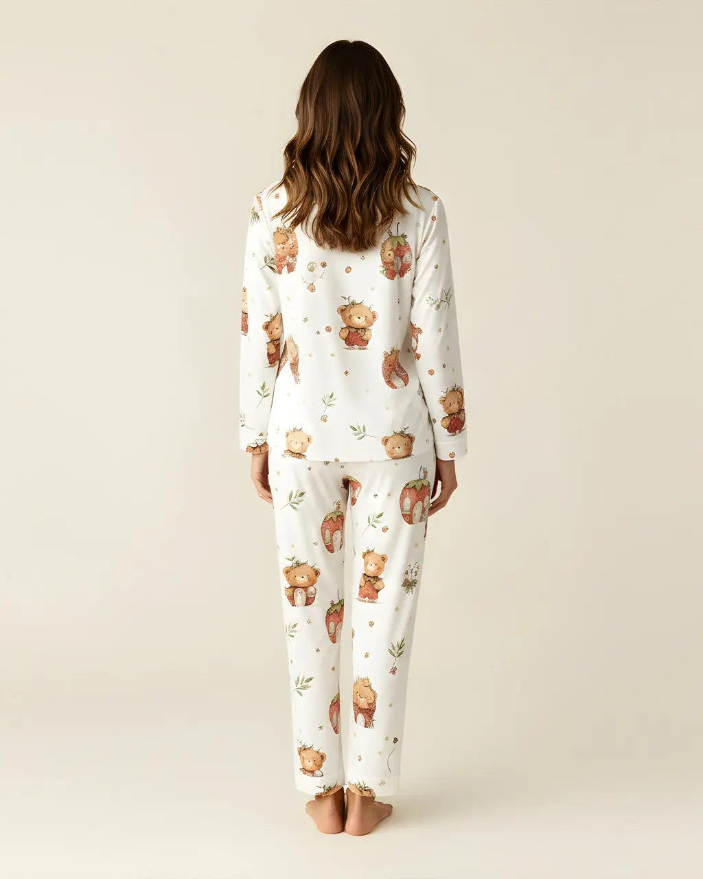 SOLACE CHICStrawberry House Bear Print Pajama Set
