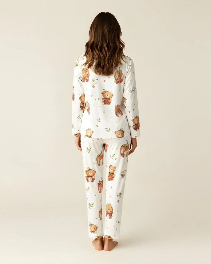 SOLACE CHICStrawberry House Bear Print Pajama Set