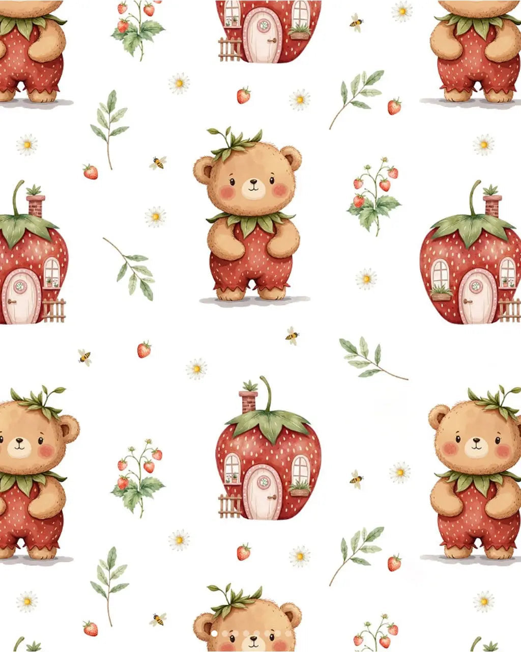 SOLACE CHICStrawberry House Bear Print Pajama Set