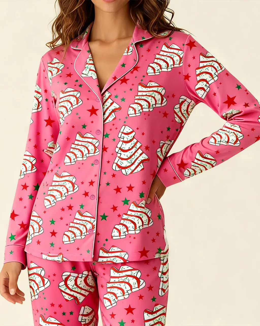 SOLACE CHICHoliday Tree Cakes Satin Pajama Set