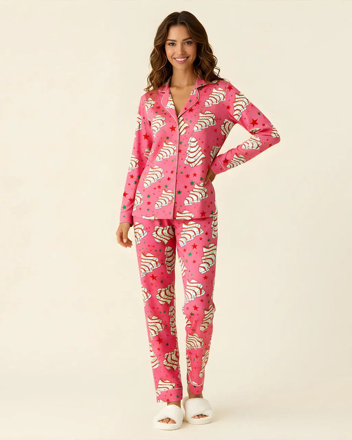 SOLACE CHICHoliday Tree Cakes Satin Pajama Set