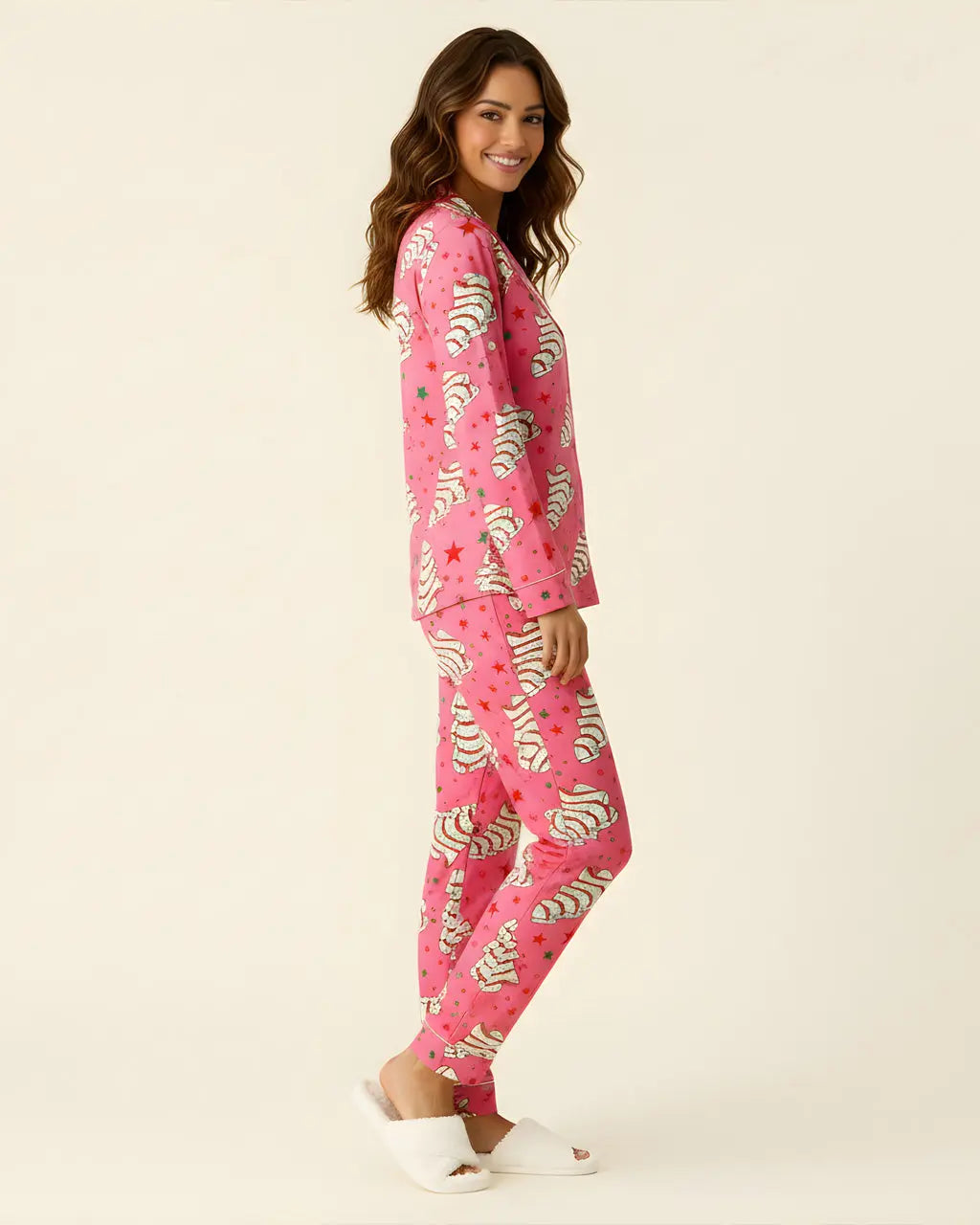 SOLACE CHICHoliday Tree Cakes Satin Pajama Set