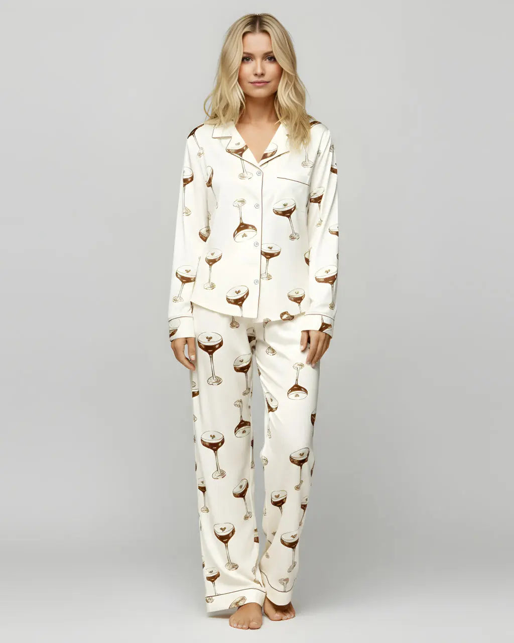 SOLACE CHICEspresso Martini Drink Print Pajama Set