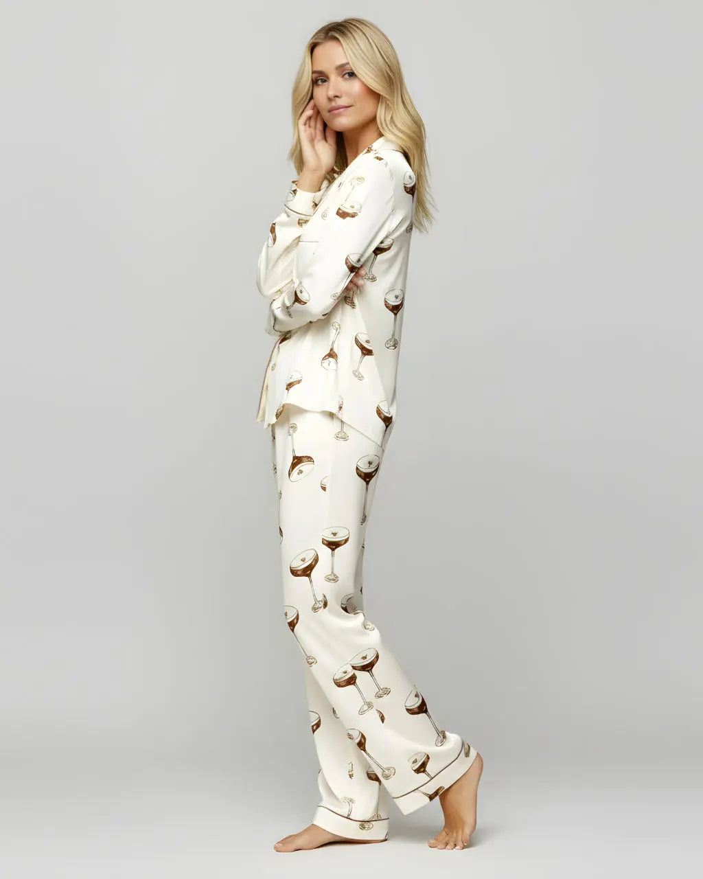 SOLACE CHICEspresso Martini Drink Print Pajama Set