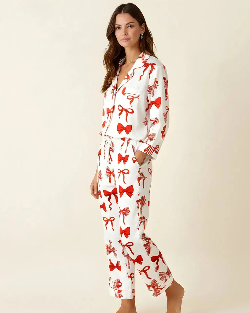 SOLACE CHICButtery Soft Bow Print Pajama Set