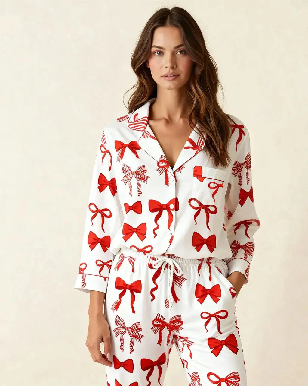SOLACE CHICButtery Soft Bow Print Pajama Set