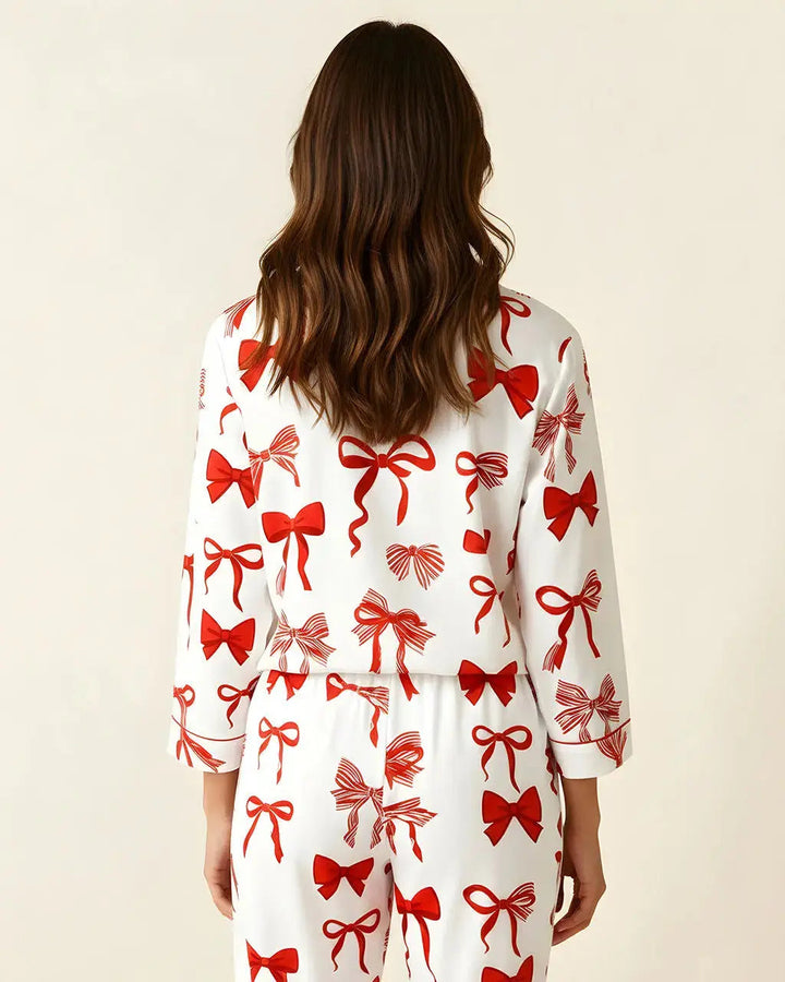 SOLACE CHICButtery Soft Bow Print Pajama Set
