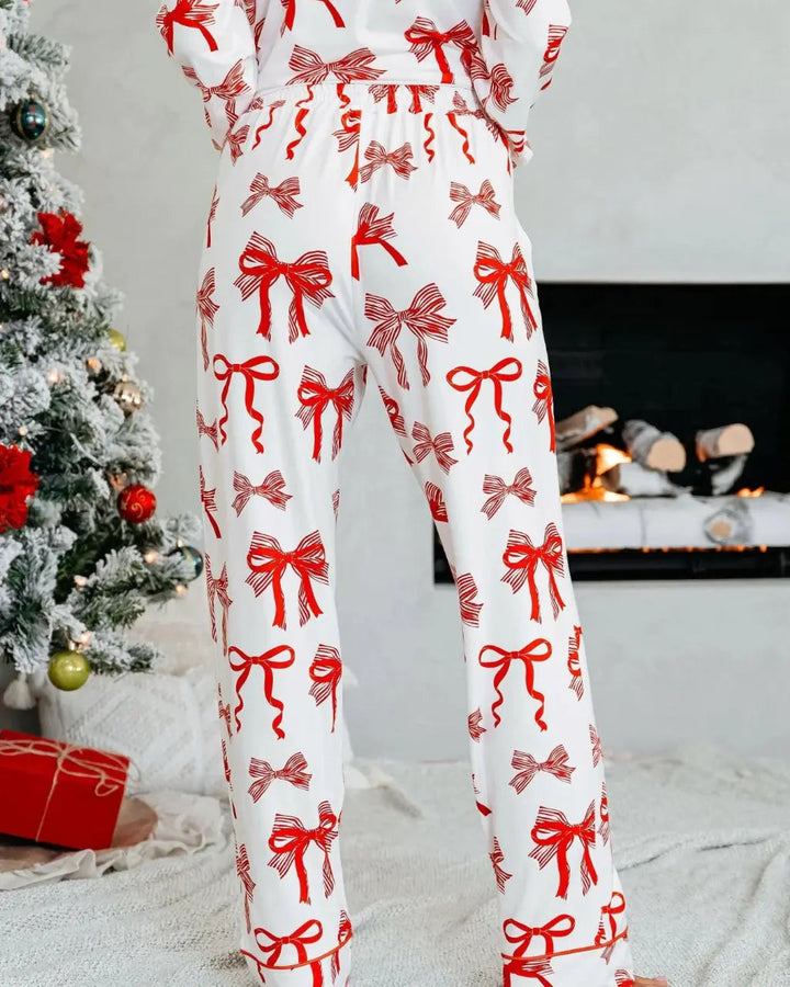 SOLACE CHICButtery Soft Red Bow Print Pajama Set