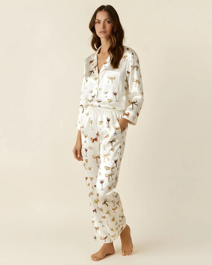 SOLACE CHICEspresso Martini Bow Satin Pajama Set