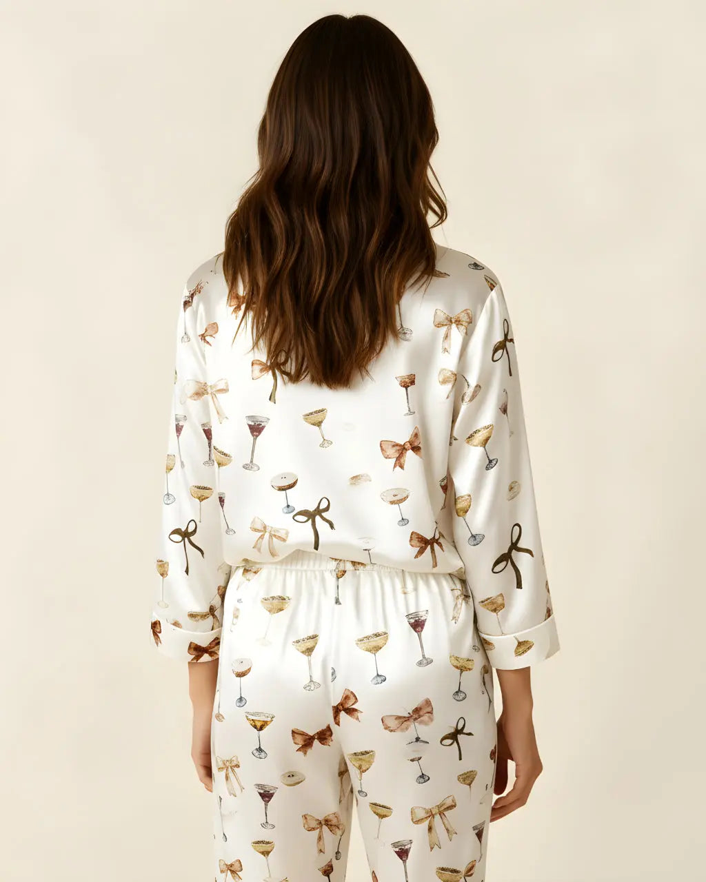 SOLACE CHICEspresso Martini Bow Satin Pajama Set