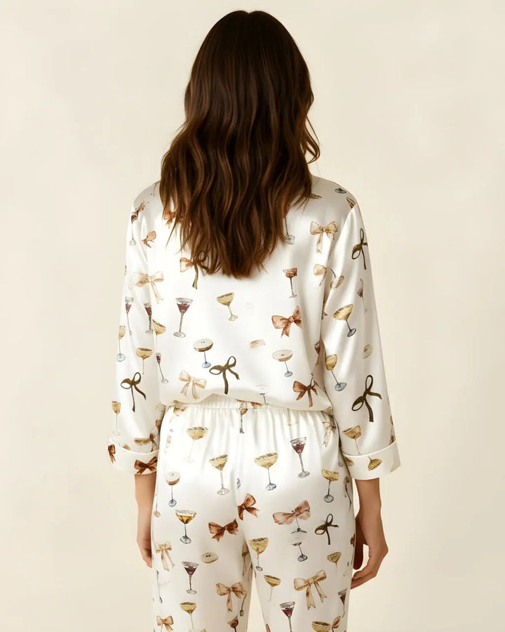 SOLACE CHICEspresso Martini Bow Satin Pajama Set