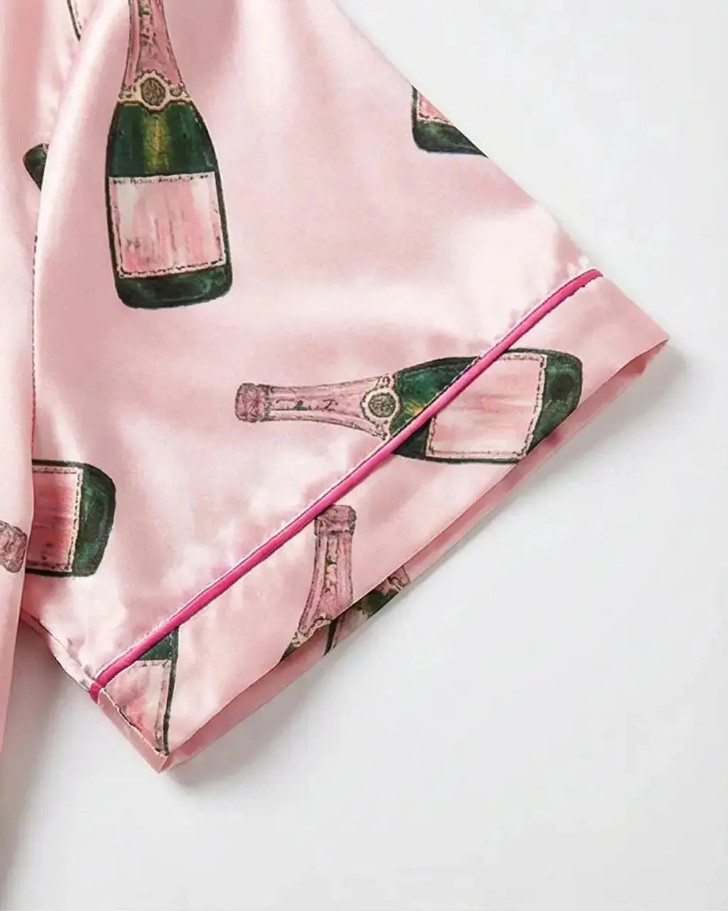 SOLACE CHICChampagne Bottle Short Sleeve Satin Pajama Set