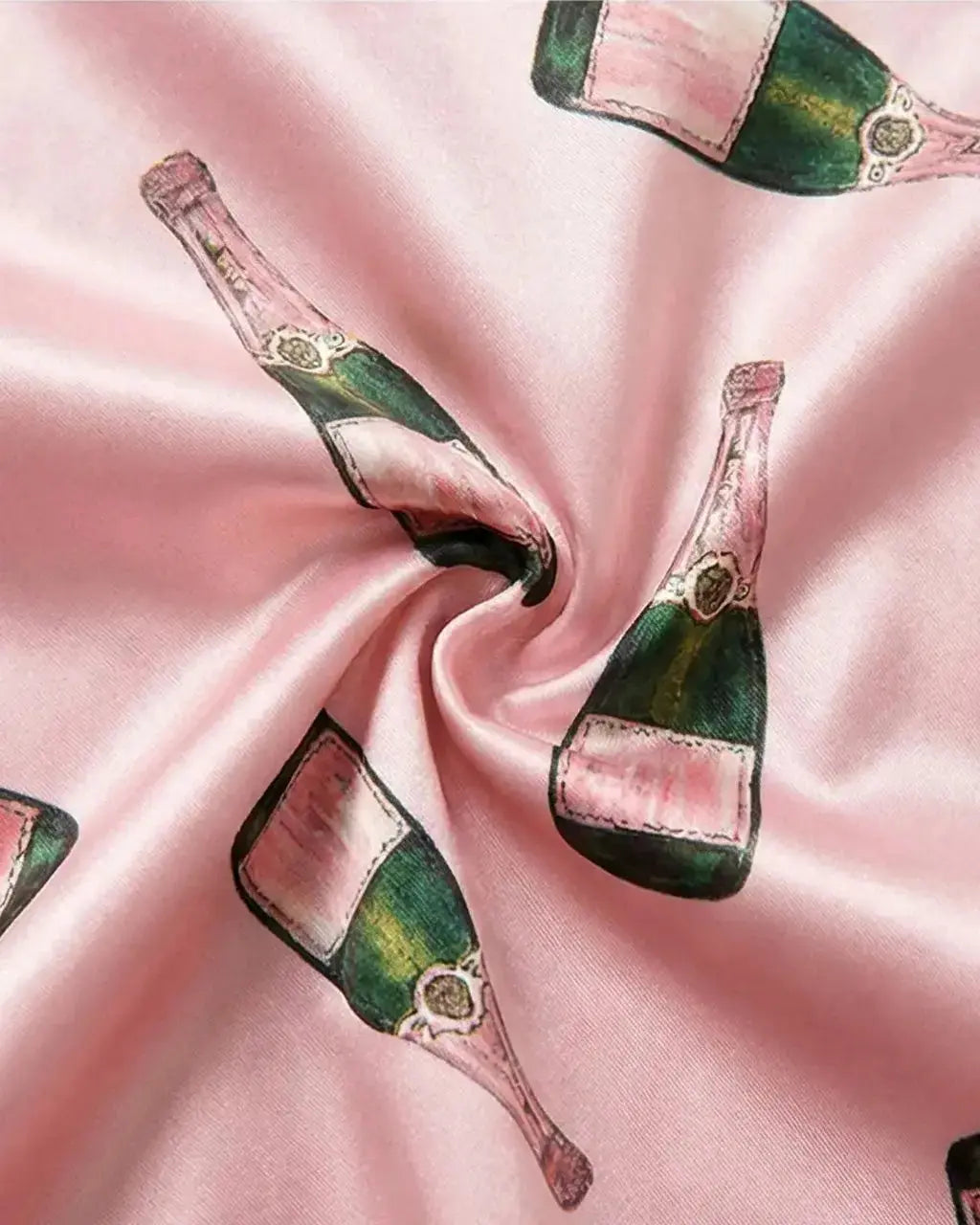 SOLACE CHICChampagne Bottle Short Sleeve Satin Pajama Set