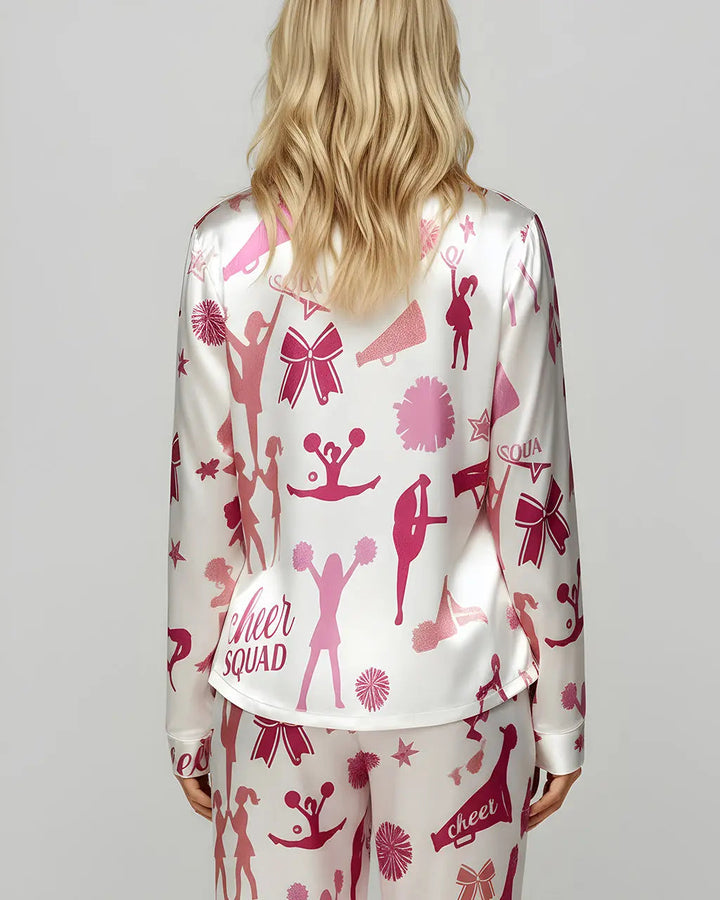 SOLACE CHICCheerleading Pattern Satin Pajama Set