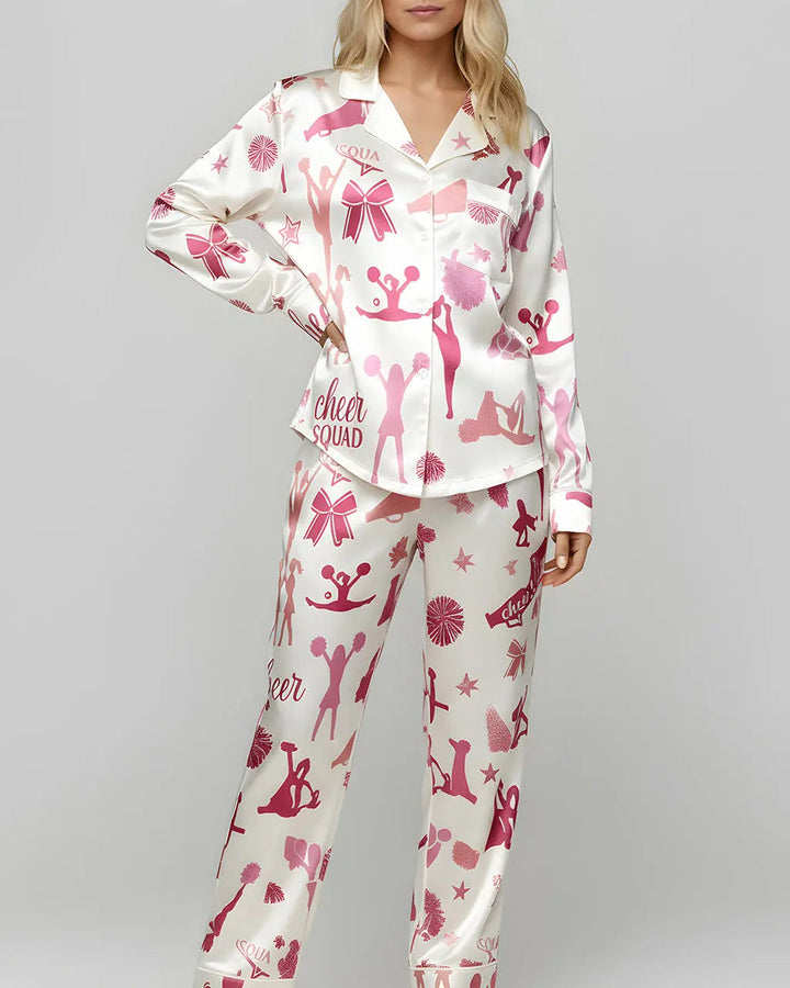 SOLACE CHICCheerleading Pattern Satin Pajama Set