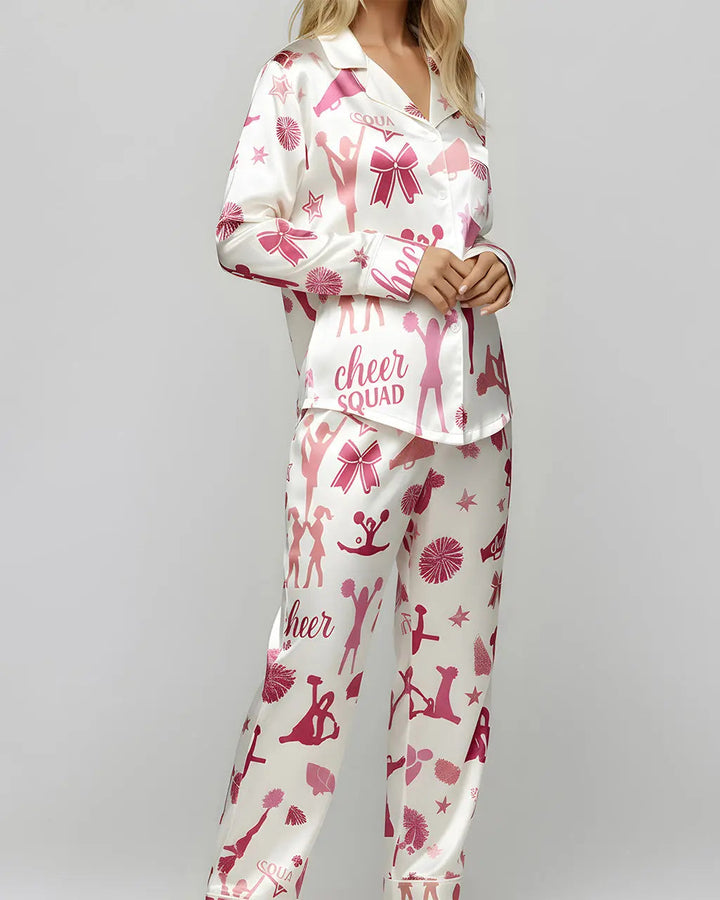 SOLACE CHICCheerleading Pattern Satin Pajama Set