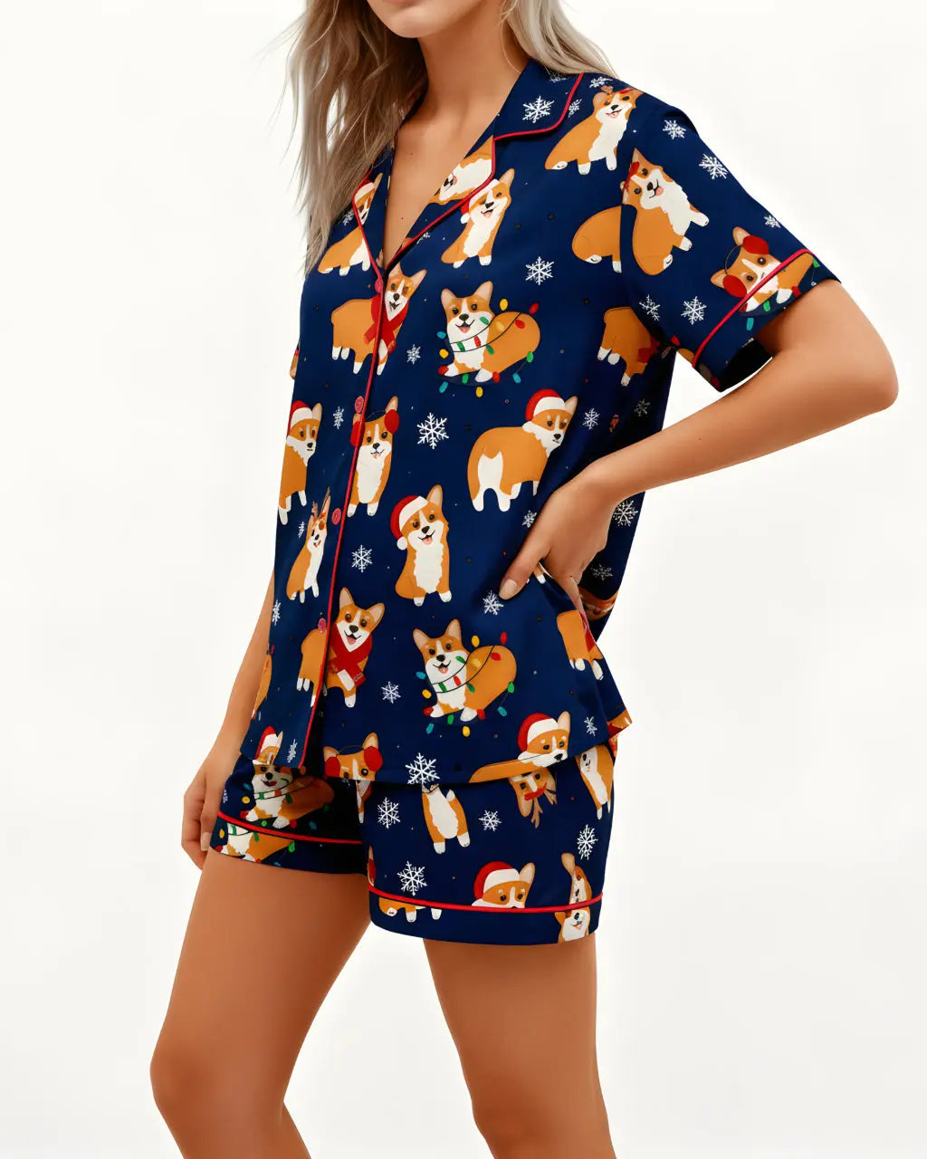 SOLACE CHICChristmas Corgi Print Short Pajama Set