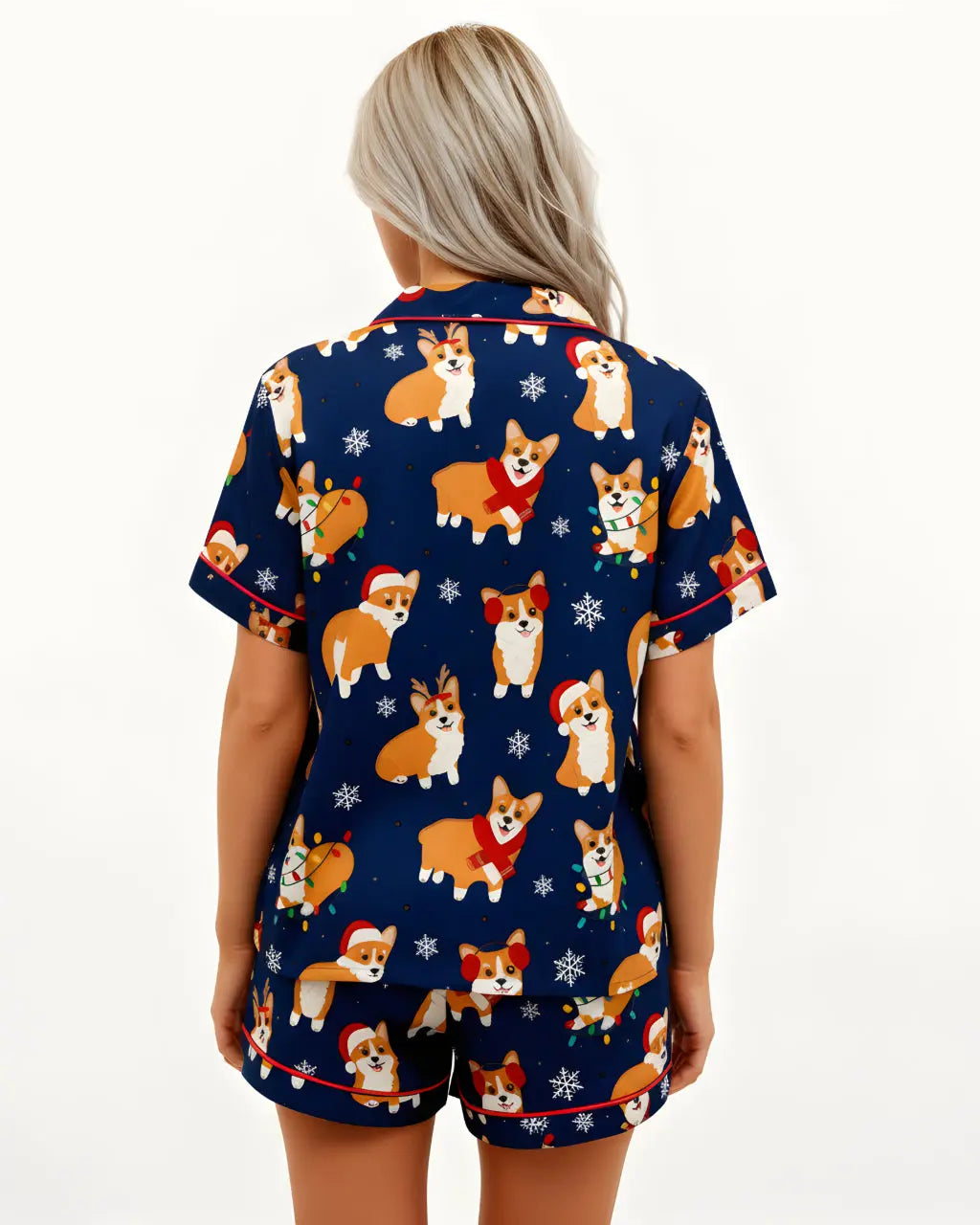SOLACE CHICChristmas Corgi Print Short Pajama Set