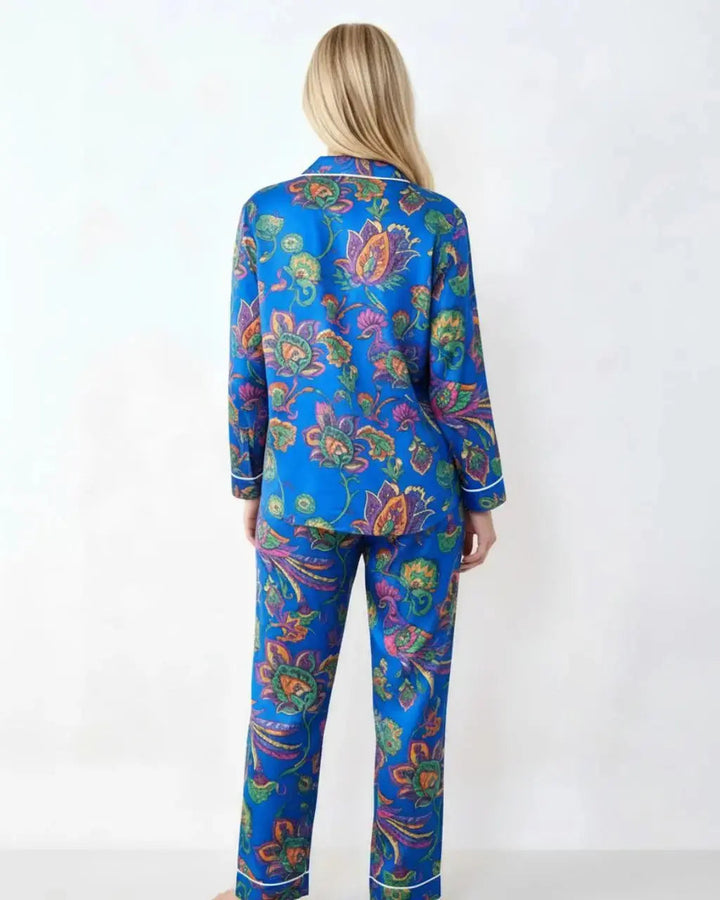 SOLACE CHICVintage Peacock Floral Satin Pajama Set