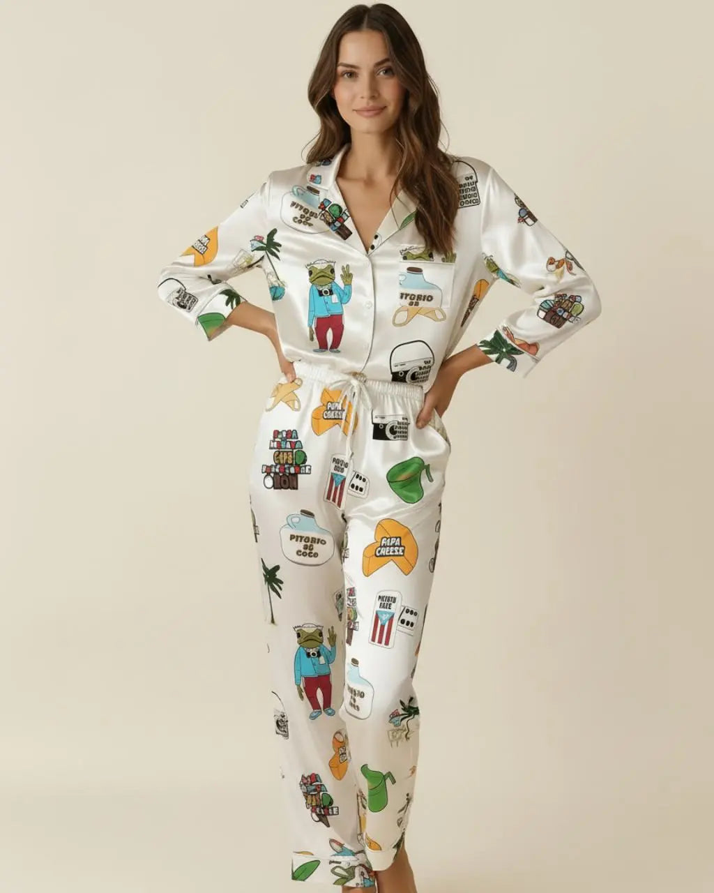 SOLACE CHICBaile Inolvidable Puerto Rico Satin Pajama Set