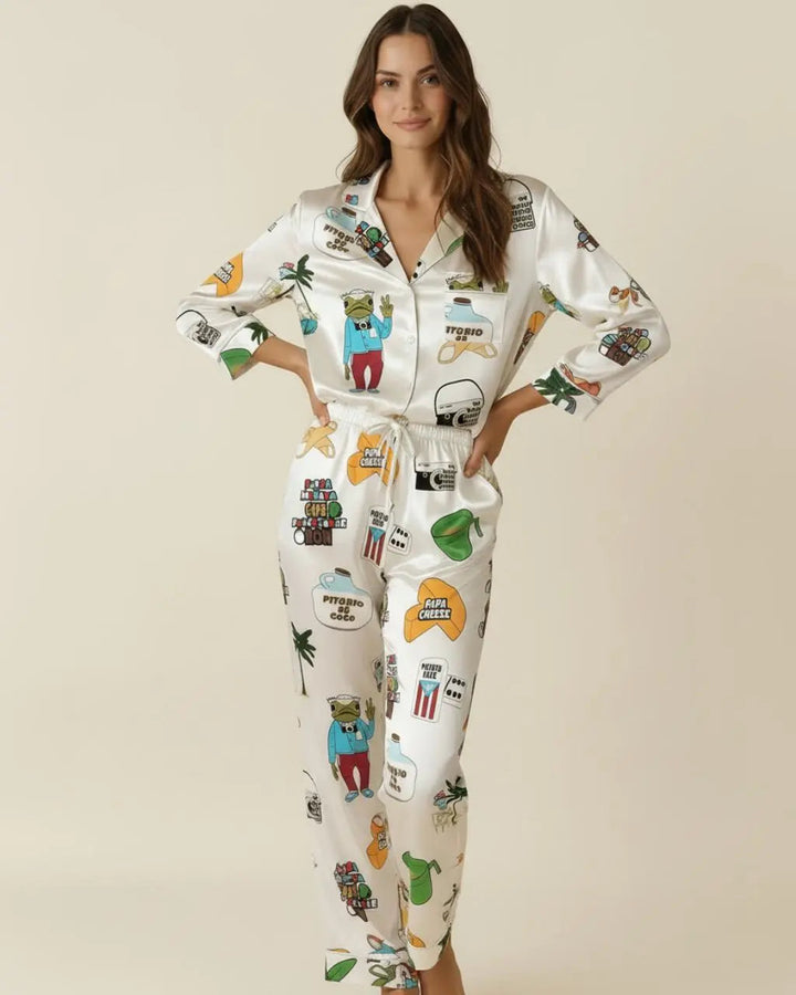 SOLACE CHICBaile Inolvidable Puerto Rico Satin Pajama Set