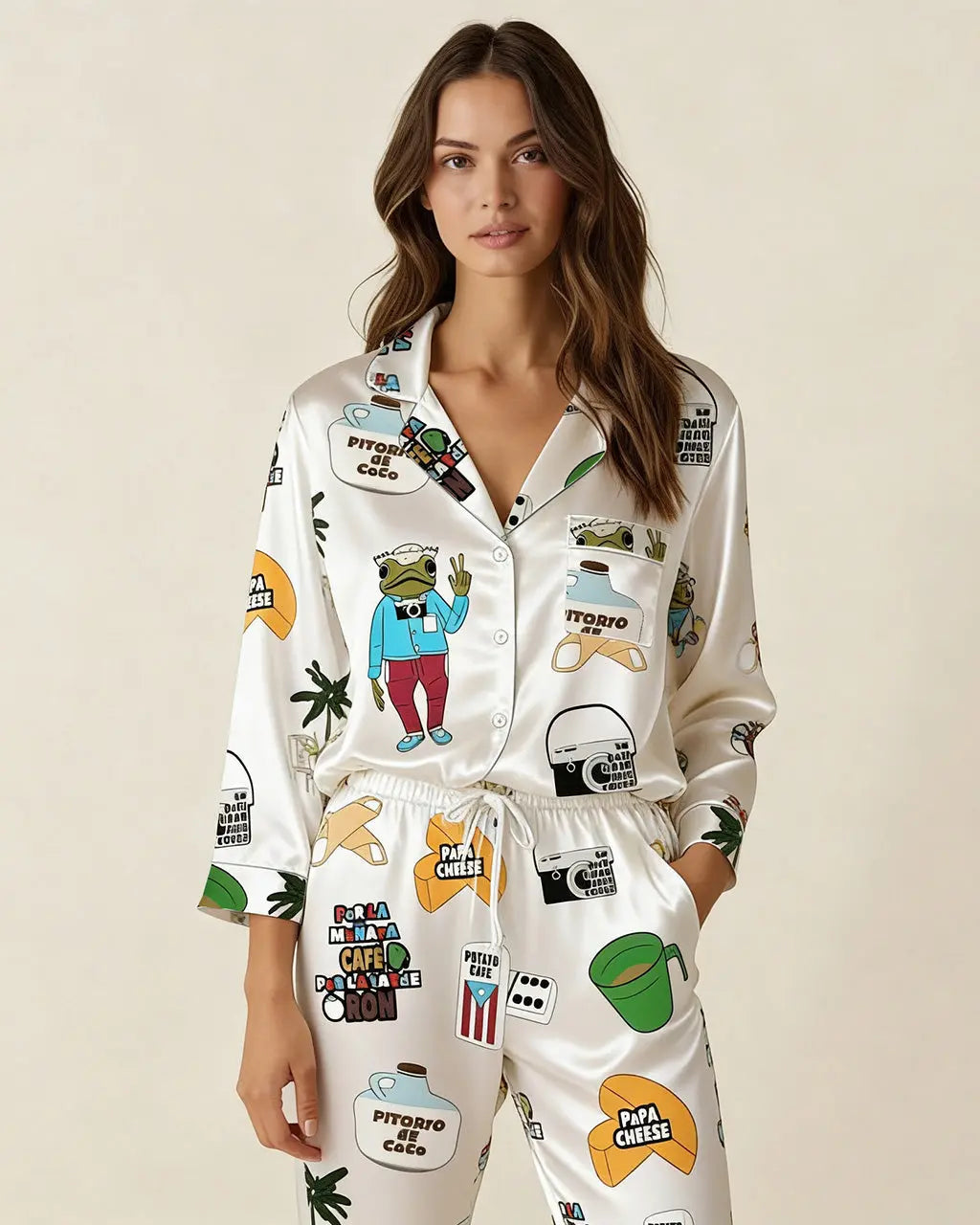 SOLACE CHICBaile Inolvidable Puerto Rico Satin Pajama Set