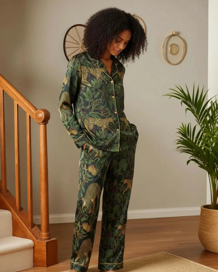 SOLACE CHICRetro Leopard Jungle Plant Pajama Set