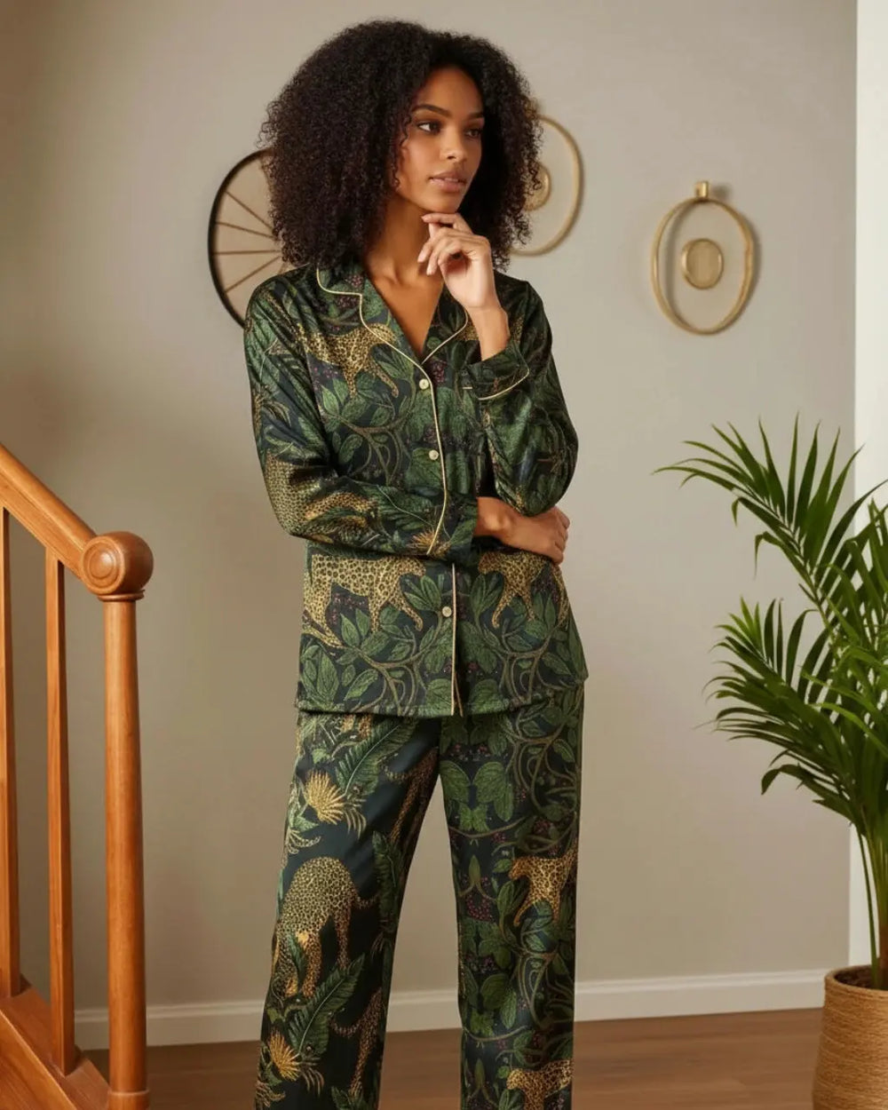 SOLACE CHICRetro Leopard Jungle Plant Pajama Set
