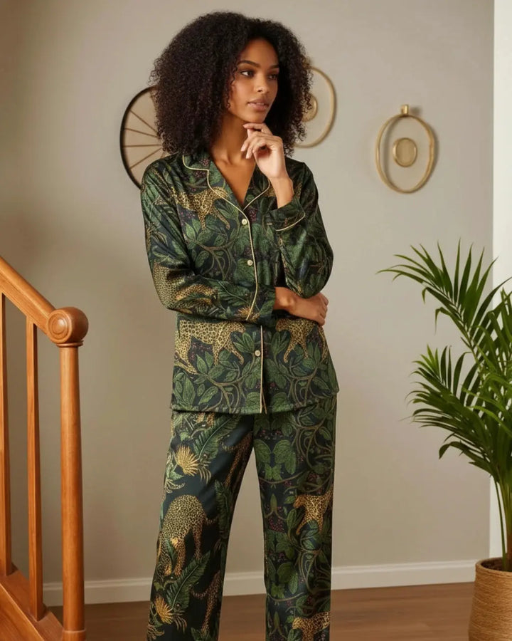 SOLACE CHICRetro Leopard Jungle Plant Pajama Set