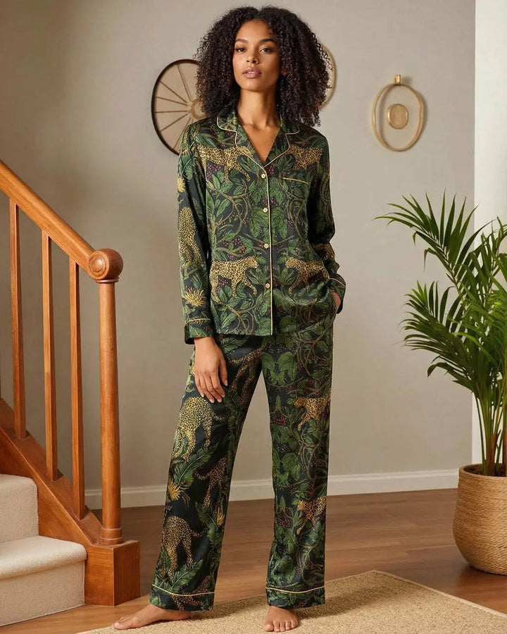 SOLACE CHICRetro Leopard Jungle Plant Pajama Set