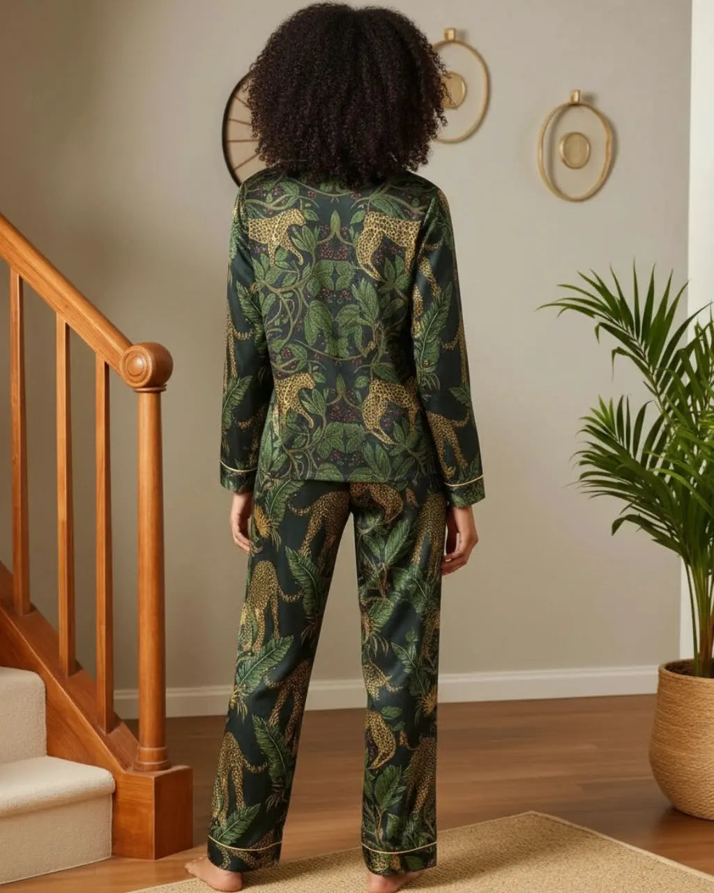 SOLACE CHICRetro Leopard Jungle Plant Pajama Set