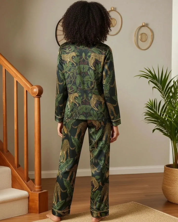 SOLACE CHICRetro Leopard Jungle Plant Pajama Set