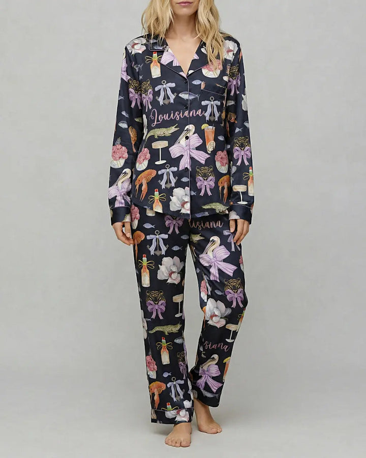 SOLACE CHICLouisiana Preppy Girl Satin Pajama Set