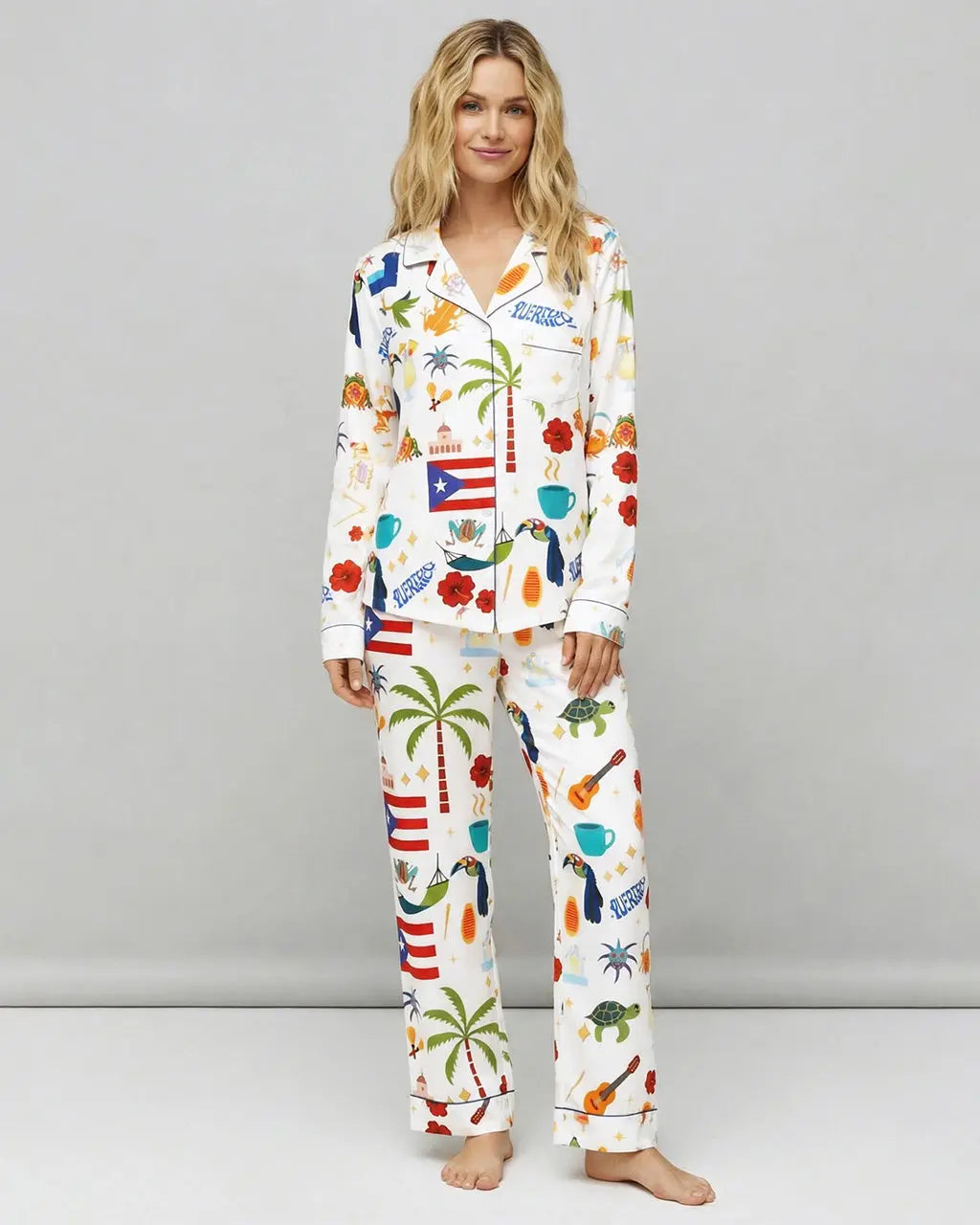SOLACE CHICPuerto Rico Vacation Satin Pajama Set