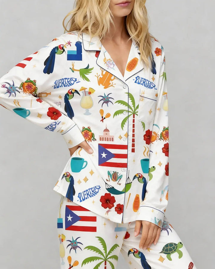 SOLACE CHICPuerto Rico Vacation Satin Pajama Set