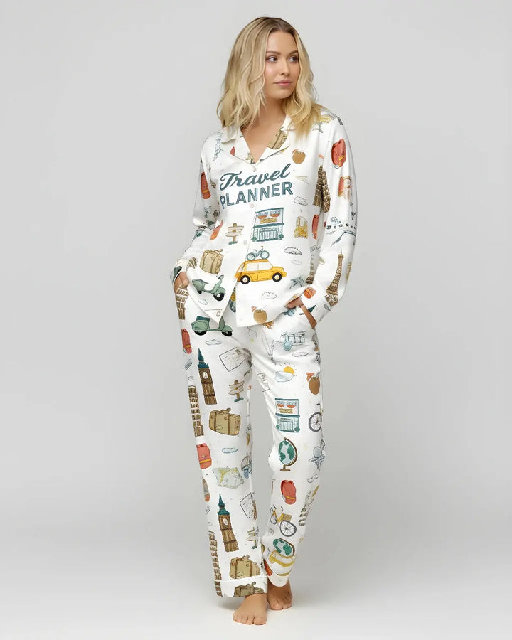 SOLACE CHICTravel Planner Pattern Pajama Set