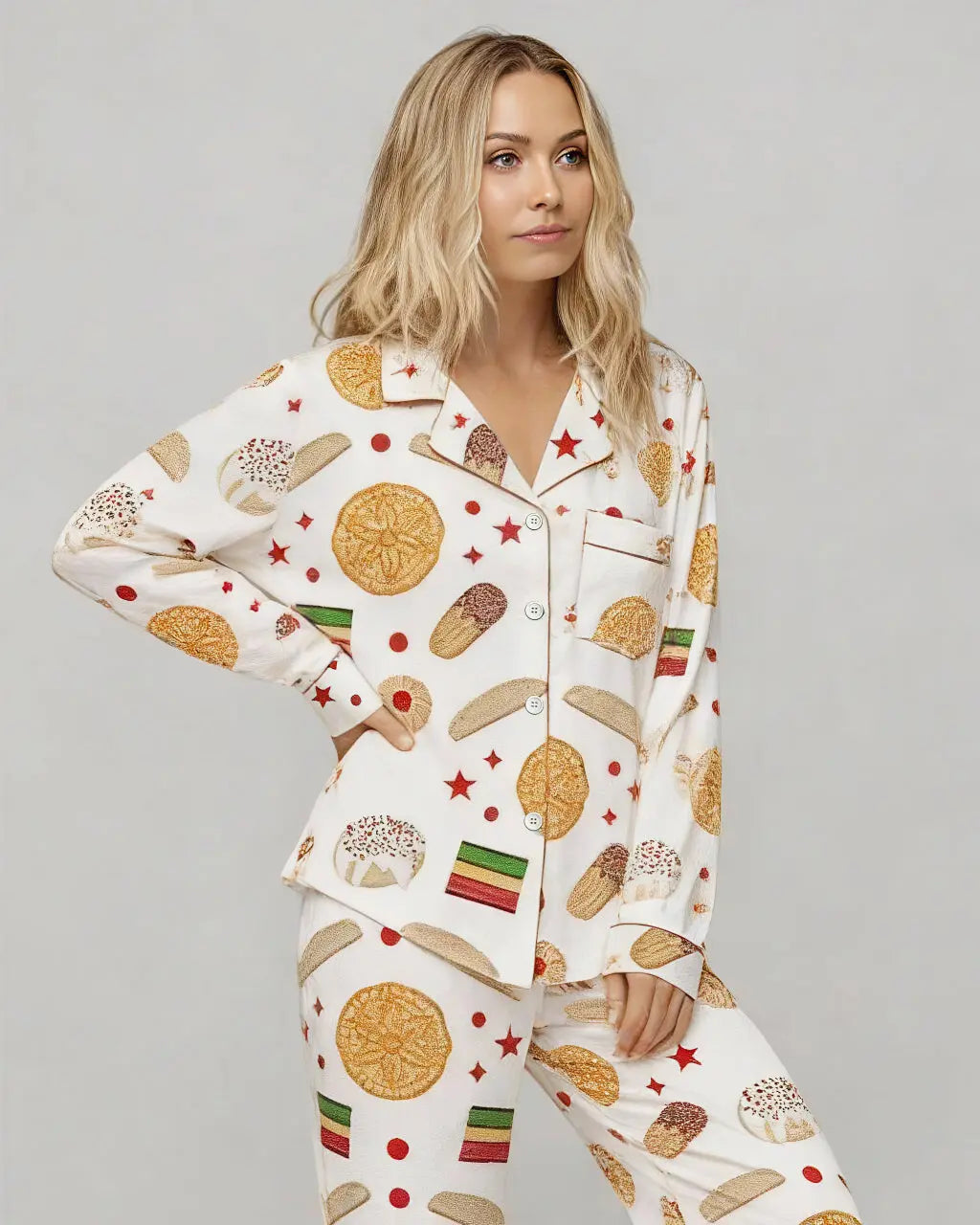 SOLACE CHICItalian Cookies Desserts Print Pajama Set